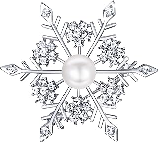 EVER FAITH Women's Prong CZ Simulated Pearl Winter Party Snowflake Flower Brooch Clear Silver-Tone