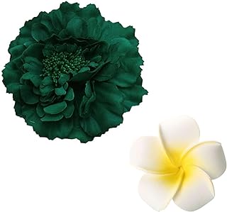 Kewl Fashion Women's Bohemia Peony Flowers Hairpin Hair Clip Flower Brooch (Dark Green #1) (Pack of 2)