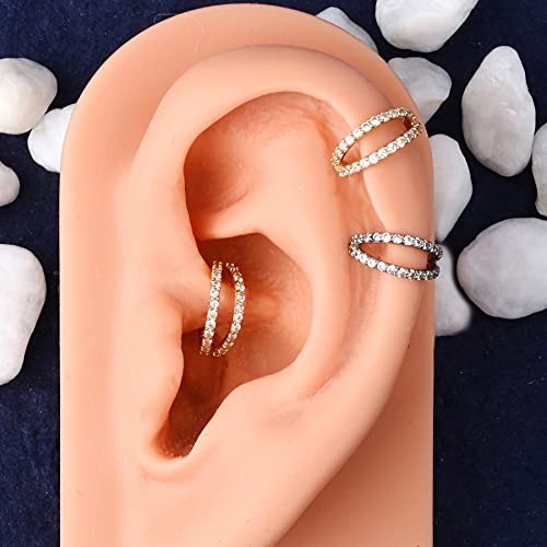 Helix Earrings Double Row Diamonds Septum Piercing Jewelry Hoop Cartilage Earrings Daith Tragus Earrings