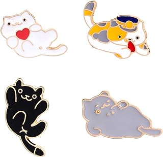 Chic 4pcs Black Cat Brooch Pin Set in Alloy with Pin Clasp - Cute Cartoon Design for Fashion Accessory