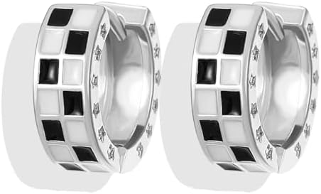 Checkered Earrings for Women Chunky Hoop Earrings Dainty Enamel Earrings Small Hoop Earrings Black and White Earrings Geometric Hoop Earrings Cool Girl Aesthetic Jewelry Gifts