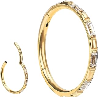 Titanium Segment Nose Ring with Cubic Zirconia for Multi-Location Piercing - Hinged Clicker Design, 16G-18G, Available in Silver/Gold/Black/Rose Gold