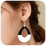 Chic Black and White Water Drop Earrings in Acrylic with Sterling Silver French Wire for Women - Lightweight and Trendy Dangle Design