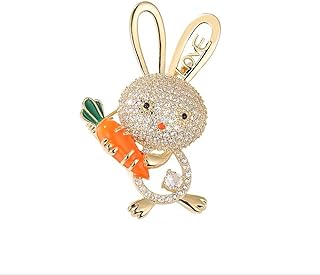 Pin Clasp Love Rabbit Brooch with Cubic Zirconia for Women and Teen Girls - Bunny Design