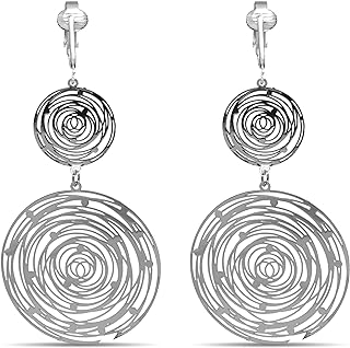 Silver Alloy Drop Design Aloha Clip-On Earrings with Clay Roses & Plumeria, Dangling Leaves and Rhinestone Butterflies for Women