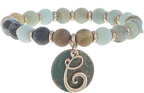 Monogram Initial Semi Precious Stone Beaded Bracelet