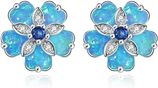 CiNily Womens Flower Opal Stud Earrings,Ladies Rhodium Plated Hypoallergenic Jewelry Big Gemstone Earrings 15mm