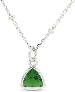 Exquisite Emerald Beads Necklace with Cable Chain and Spring Ring Clasp for Women - Sterling Silver White Gold Plated Trillion Shape Design