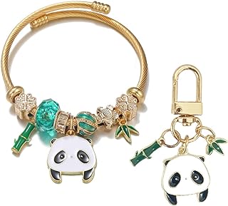 YINRIS Cute Panda Open Bracelet Keychain Set for Girls Women Panda Lover Gift Animal Jewelry for Teens and Adult (bra000041)
