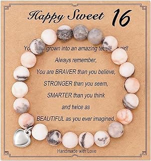 72ore Stone Beaded Bracelet for Women Natural Gemstone Bracelet Heart Charm Bracelet Happy 13th/16th/18th/21st Birthday Gifts for Girls