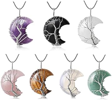 Tree of Life Handcrafted Crystal Necklace Set with Natural Gemstones and Alloy Chain for Meditation and Balance