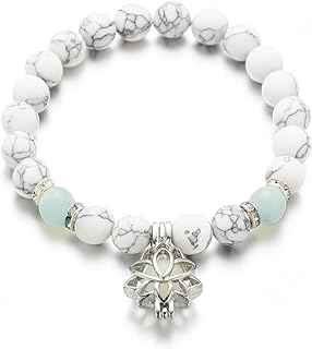 Fuqimanman2020 Luminous Glow in The Dark Lotus Flower Shaped Bead Stretch Bracelet for Women Girls Natural Turquoise Stone Charm Bracelet