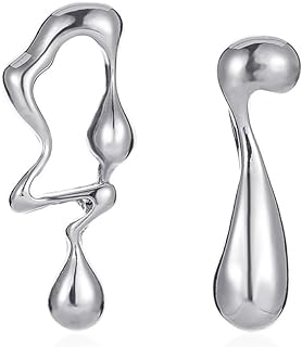 Women's Chic Irregular Waterdrop Stud Earrings with French Wire Back Finding- Gold Statement, Zinc-Metal, Asymmetrical Design. Perfect Jewelry Gift