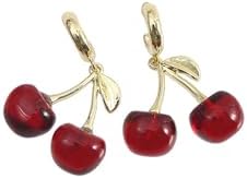 Charming Women's Cherry Drop Earrings with Hinged Hoop Design & Resilient Zinc Alloy Construction - Light, Hypoallergenic & Versatile Red Fruit Jewelry Gift