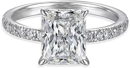 Sterling Silver Radiant Cut Moissanite Engagement Ring for Women, Classic Split Shank Design
