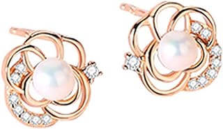 Pearl Earrings Studs,silver Pearl Earrings,big Pearl Earrings,real Pearl Earrings, Camellia Pearl Earrings