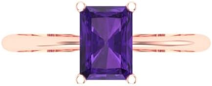 1.0 ct Radiant Cut Natural Amethyst 14k Yellow Gold Solitaire Wedding Engagement Bridal Promise Ring