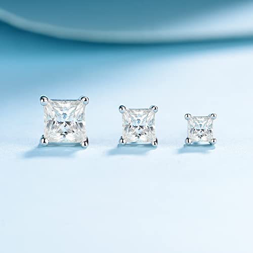 Princess Cut Moissanite Stud Earrings Set, S925 Sterling Silver Square Moissanite Diamond Stud Earrings Pack of 3 for Women Men 3-5mm