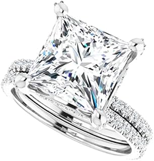 Endlessly Elegant 4 CT Princess Cut VVS1 Colorless Moissanite Engagement and Wedding Ring Set in Sterling Silver - Vintage Design Anniversary Promise Gift for Love