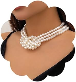 Cable Chain 3-tier Faux Pearl Choker Necklace in Zinc for Women & Girls - Vintage Layered Design