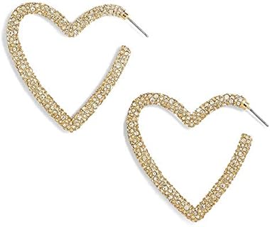Pave Heart Hoop Earrings with Push Back, Cubic Zirconia for Women, Heart-Shaped Gold Plated