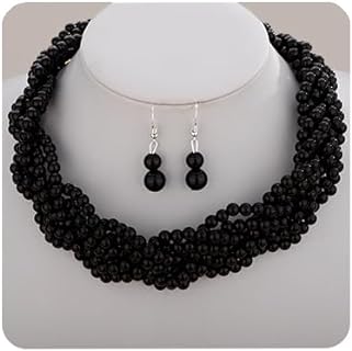 1920s Multi Strand Twisted Beads Cluster Choker Necklace with Earrings Faux Pearl Braided Statement Necklace for Women