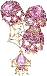 EVER FAITH Austrian Crystals Halloween Vintage Style Spider Web Skull Brooch Pendant