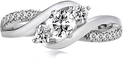 1.1 ct three stone Moissanite engagement rings for women 925 sterling silver twisting Moissanite rings Platinum Plated Silver ring for Women Wedding band