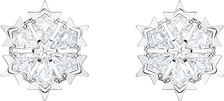 Pierced Snowflake Stud Earrings with Rhodium-Plated-Silver for Women, Magic Snowflake Design embellished with Clear Swarovski Crystal