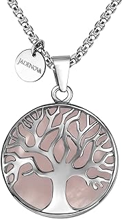 Lobster Clasp Amethyst Quartz Tree of Life Pendant Necklace for Unisex with Stainless Steel 24-inch Cable Chain