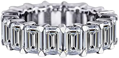 Sterling Silver 6ct 3x5MM Emerald Cut Eternity Ring Diamond Wedding Band Ring Cubic Zirconia Rings For Women Girls