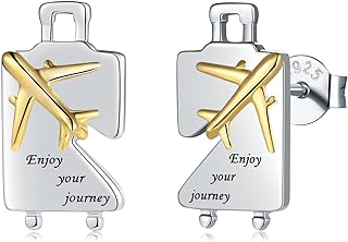 Graduation Gifts for Her Earrings,Sterling Silver Luggage Airplane Graduated Stud Earring Engraved "Enjoy your journey", Sterling Silver, No Gemstone