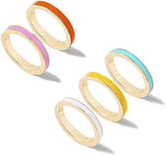 5 Pcs Simple Colorful Bands Stacking Rings Set Gold Joint Midi Multiple Finger Rings Boho Enamel Knuckle Ring Sets Bohemian Colorful Rainbow Stackable Rings Finger Jewelry for Girls
