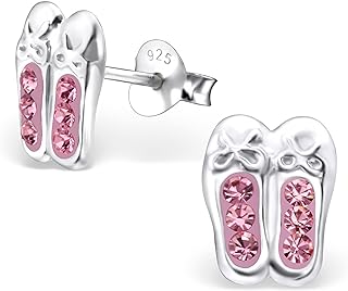 KIWI DAISY .925 Sterling Silver Ballerina Ballet Shoes/w Pink Crystals Children's Stud Earrings (Nickel Free)