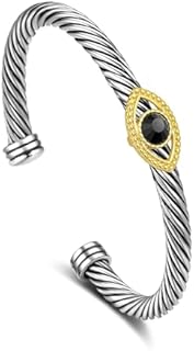 Vintage Silver Plated Evil Eye Cuff Bracelet with Crystal Gemstone for Women, Intricate Design, Cord Chain - Perfect Jewelry Gift