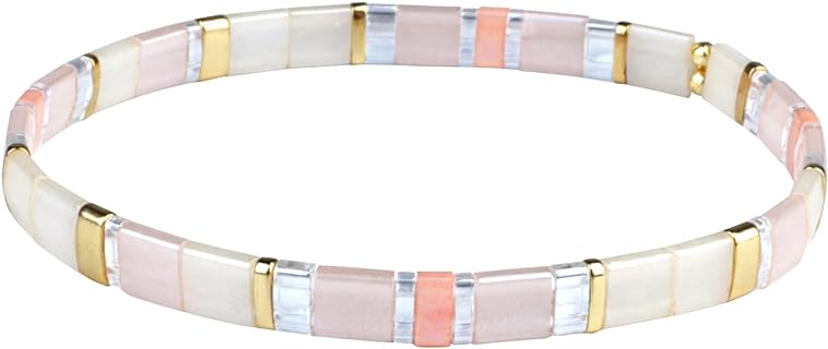 Boho Style Flat Bead Bracelet with Bead Chain & Spring Ring Clasp, Handmade Glass Beads, Versatile Accessory for Women