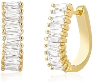 Chunky Gold Cubic Zirconia Earrings for Women Trendy,14K Gold Plated CZ Statement Drop Dangle Earrings,Crystal Huggie Hoop Earrings Jewelry