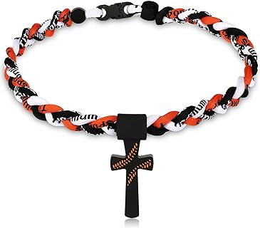 Inbagi Boys Baseball Rope Necklace Twisted Titanium Sports Necklace Baseball Cross Necklaces Three Braided Rope Baseball Necklace Gifts for Men Women Kids Player Sports Fans