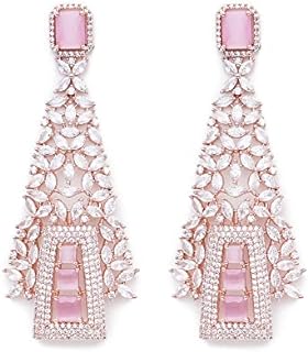 Rose Gold Plated American Diamond Studded Dangler Earrings (Pink,Large)