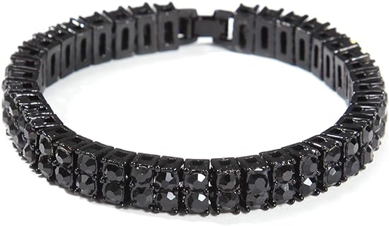 2-Row 8-Inch Iced Out Rhinestone Black or Silver Tennis Chain Men's Women's Bling Hip Hop Bracelet