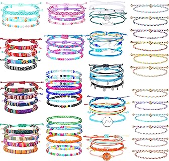 Kigeli 61 Pieces Boho Beach Bracelets for Teen Girls Colorful Friendship Bracelet Elastic Beaded String Braided Bracelet for Teen Girls Women Bohemian Jewelry Party Gifts
