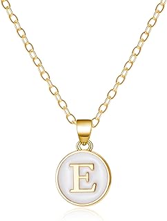 KISS WIFE Initial Necklace, A-Z Coin Pendant Personalized Monogram Name Letter Necklace for Women Teen Girls, Double Side Enamel Simple Cute Dainty 14K Gold Plated Choker Necklace Jewelry Gift for Her
