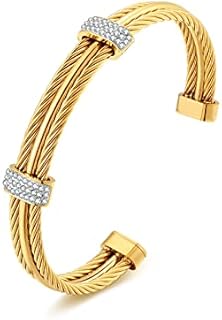 Twisted Cable Wire Bracelet Vintage Open Two Tone Bangle Bracelets for Women Stainless Steel Twisted Cable Cuff
