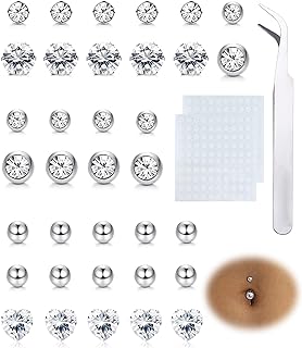 LOLIAS Stainless Steel Cubic Zirconia Fake Belly Button Rings Set, Non-Piercing Body Jewelry, Ideal Gift for Fashionistas, Diverse Design