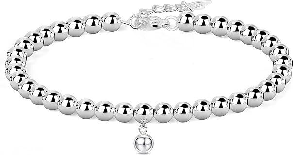 925 Sterling Silver 4mm Bead Ball Strand Chain Bracelet, Handmade Adjustable Bead S925 Bracelet Pendant Gifts for Women and Girls