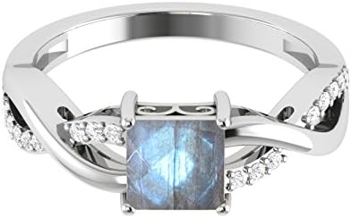 Twisted Infinity Labradorite Wedding Ring in 925 Sterling Silver for Women - Eternity Love Symbol with Princess Cut Design