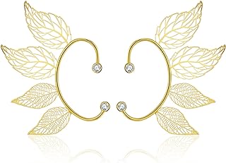 Elf Ear Cuffs Fairy Earrings Non Piercing Golden Leaves Earrings for Women
