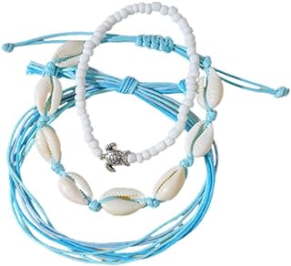 liveliwithmin Boho Shell Beads Anklets Set Sea Turtle Starfish Palm Tree Ankle Bracelets Foot Chain Handmade Foot Jewelry for Women Girls