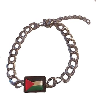 Palestine handmade wood coloured Flag silver chain Bracelet Fashion
