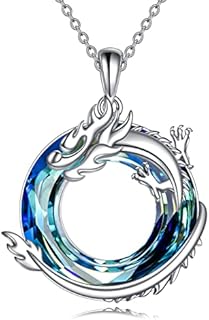 CRMAD Dragon/Bat Necklace Sterling Silver Moonstone/Crystal Jewelry Halloween Gifts for Women Girls